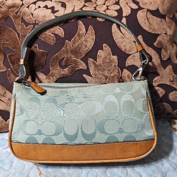 RARE 2004 Vintage Y2K Coach Demi Shoulder Bag in Gray Blue Signature Jacquard - Picture 1 of 8